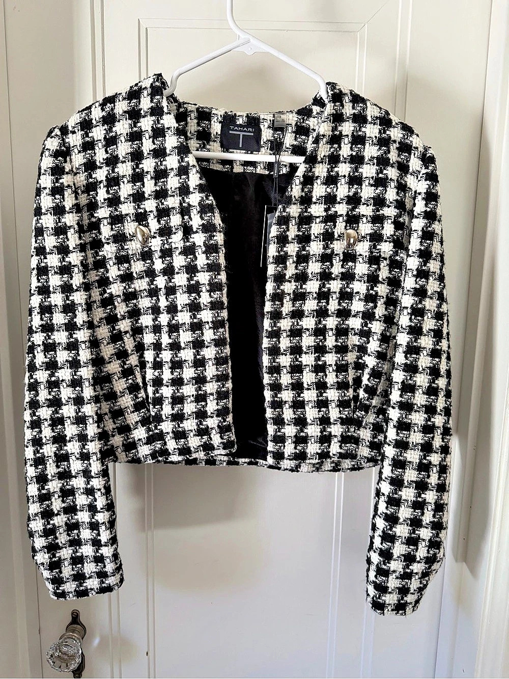 Tahari Checkered Cropped Jacket in Black & White Size 8 NWT